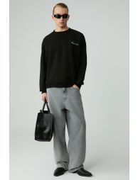 GRIMELANGE LAZINESS Men's Crew Neck 3-Ply Black Sweatshirt