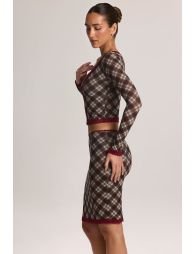 Lace-Trim Low-Rise Midi Skirt in Diagonal Check Print - 6