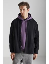 GRIMELANGE CALIANTE Men's Thick Scuba Fabric Shirt-Style Front Buttoned Large Pocket Black Jacket