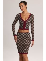 Lace-Trim Low-Rise Midi Skirt in Diagonal Check Print - 7