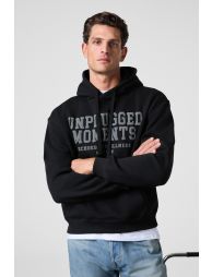 GRIMELANGE CASSIAN Men's Front Puff Print Hooded Drawstring Kangaroo Pocket Black Sweatshirt - 3