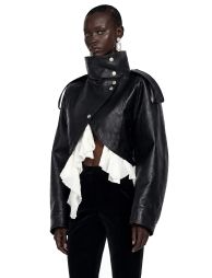 Landry Black High Neck Aysmmetrical Oversized Jacket - 1