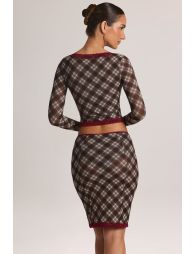 Lace-Trim Low-Rise Midi Skirt in Diagonal Check Print - 5