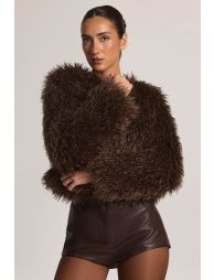 Mongolian Fur Jacket in Chocolate Brown - 6
