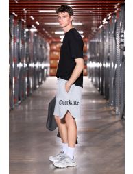 GRIMELANGE ASEREJE Men's 100% Organic Cotton Printed Detail Double Pocket Drawstring Short in Heather Gray - 3