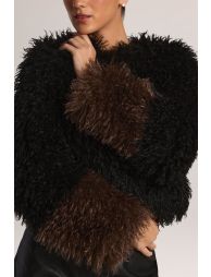 Mongolian Fur Jacket in Black - 7
