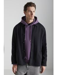 GRIMELANGE CALIANTE Men's Thick Scuba Fabric Shirt-Style Front Buttoned Large Pocket Black Jacket - 2