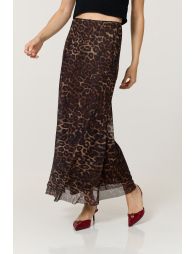 Brown Leopard Print Mesh Maxi Skirt - 1
