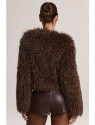 Mongolian Fur Jacket in Chocolate Brown - 1