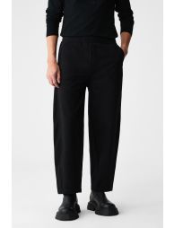 GRIMELANGE ANOMOS Men's Cotton Elastic Waist Double Pocket Wide Leg Relaxed Fit Black Sweatpants