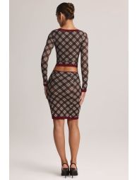 Lace-Trim Low-Rise Midi Skirt in Diagonal Check Print - 2