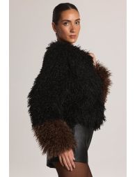 Mongolian Fur Jacket in Black - 2