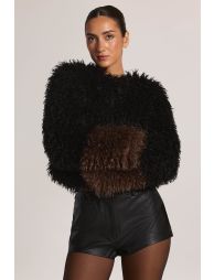Mongolian Fur Jacket in Black - 6