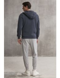 GRIMELANGE CORE Men's Zip-Up High Collar Hooded Drawstring Fleece-Lined Navy Sweatshirt - 6