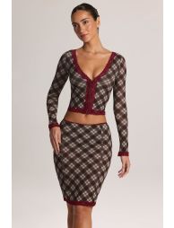 Lace-Trim Low-Rise Midi Skirt in Diagonal Check Print - 9