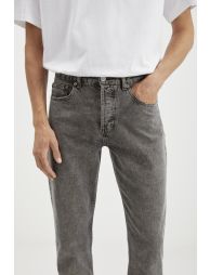 GRIMELANGE GILBERTO Men Carrot Fit Tapered Leg Distressed Washed Thick Textured Denim Grey Jeans - 3