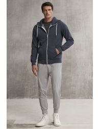 GRIMELANGE CORE Men's Zip-Up High Collar Hooded Drawstring Fleece-Lined Navy Sweatshirt - 3