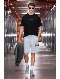 GRIMELANGE ASEREJE Men's 100% Organic Cotton Printed Detail Double Pocket Drawstring Short in Heather Gray - 2
