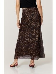 Brown Leopard Print Mesh Maxi Skirt - 4