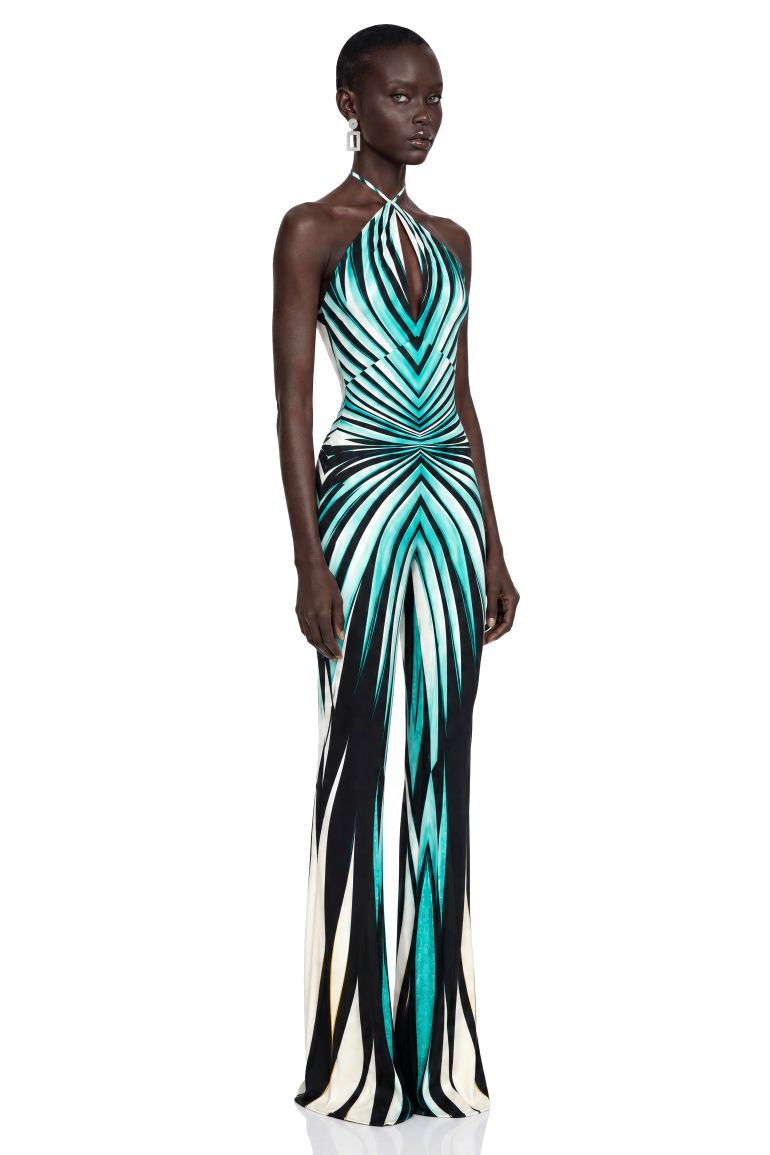 Alena Green Abstract Print Halterneck Jumpsuit - 4