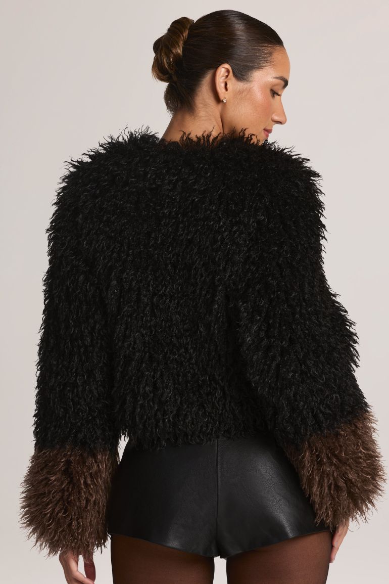Mongolian Fur Jacket in Black - 1