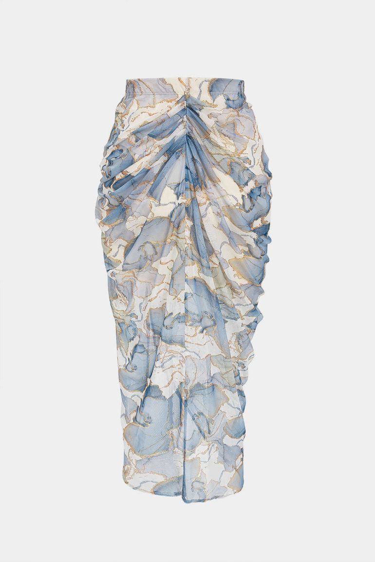 Floral Print Asymmetrical Ruched Skirt - 2