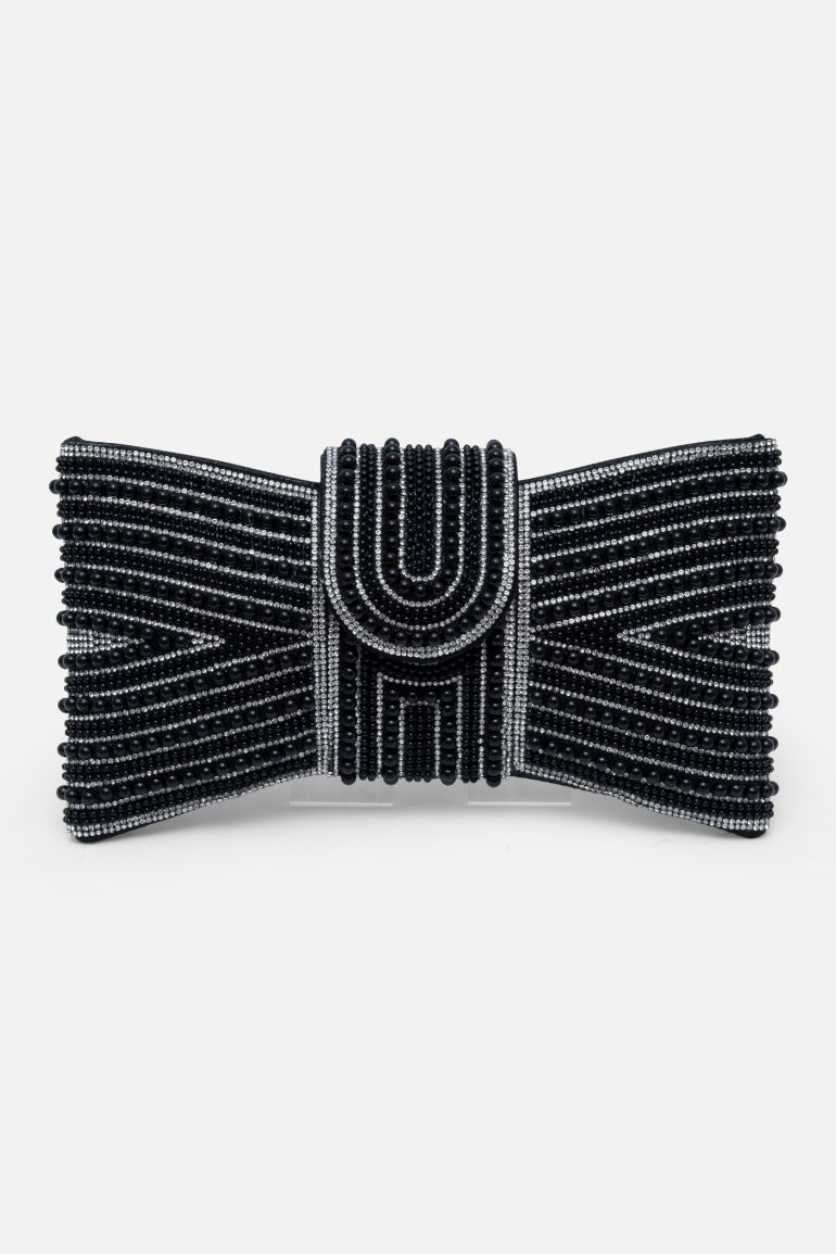 Lemonade Sparkly Pearl Bow Clutch Bag Black - 1