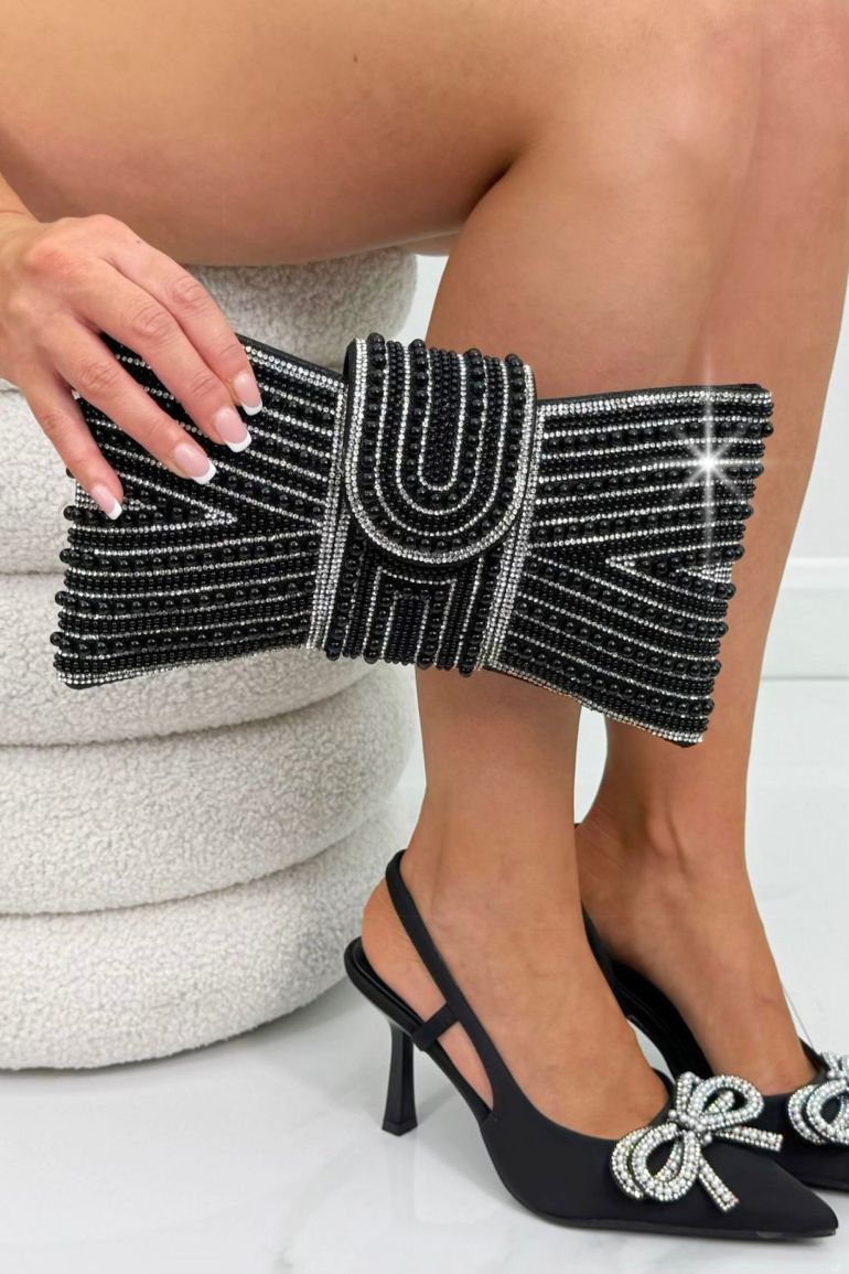 Lemonade Sparkly Pearl Bow Clutch Bag Black - 3