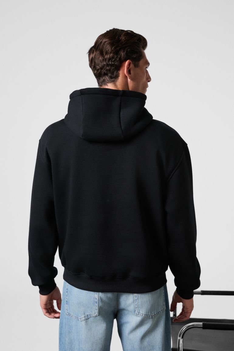 GRIMELANGE CASSIAN Men's Front Puff Print Hooded Drawstring Kangaroo Pocket Black Sweatshirt - 5
