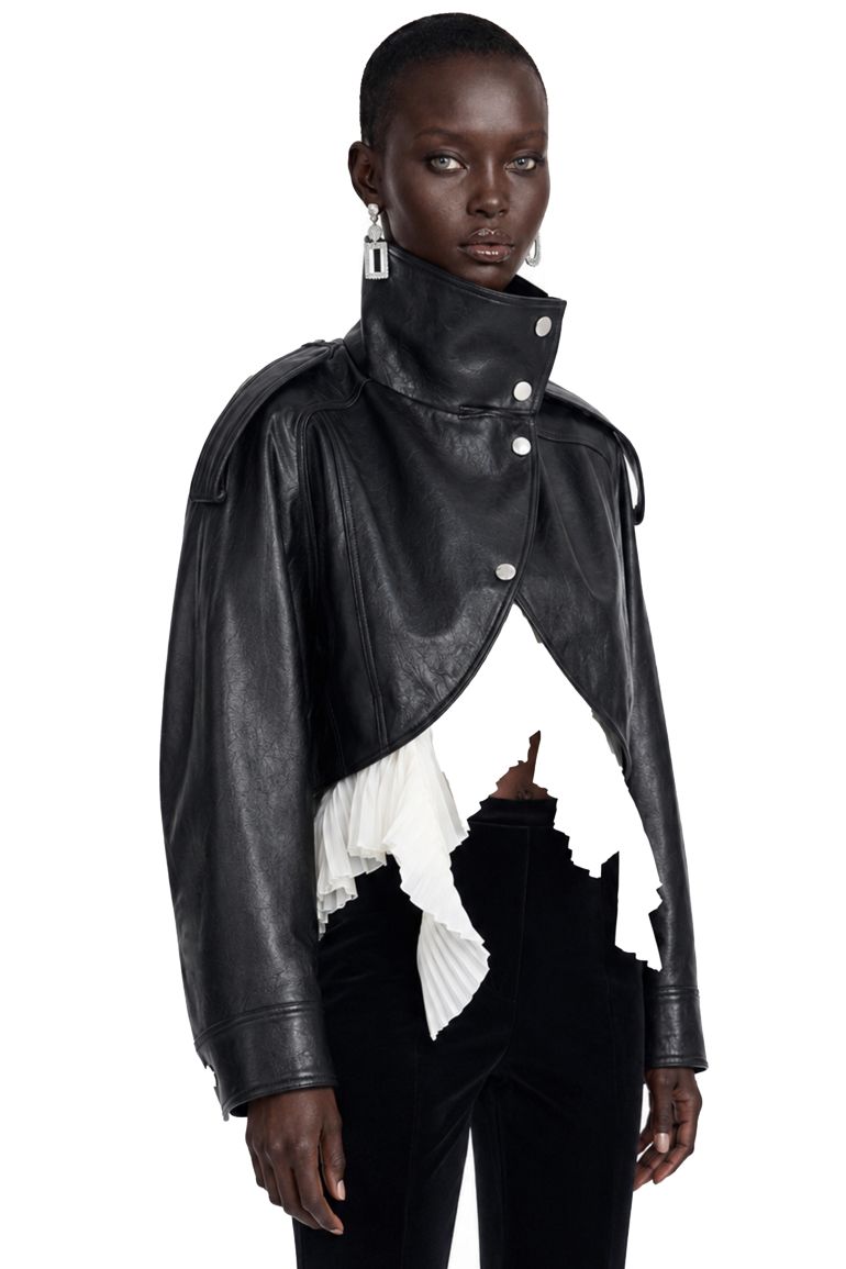 Landry Black High Neck Aysmmetrical Oversized Jacket - 2