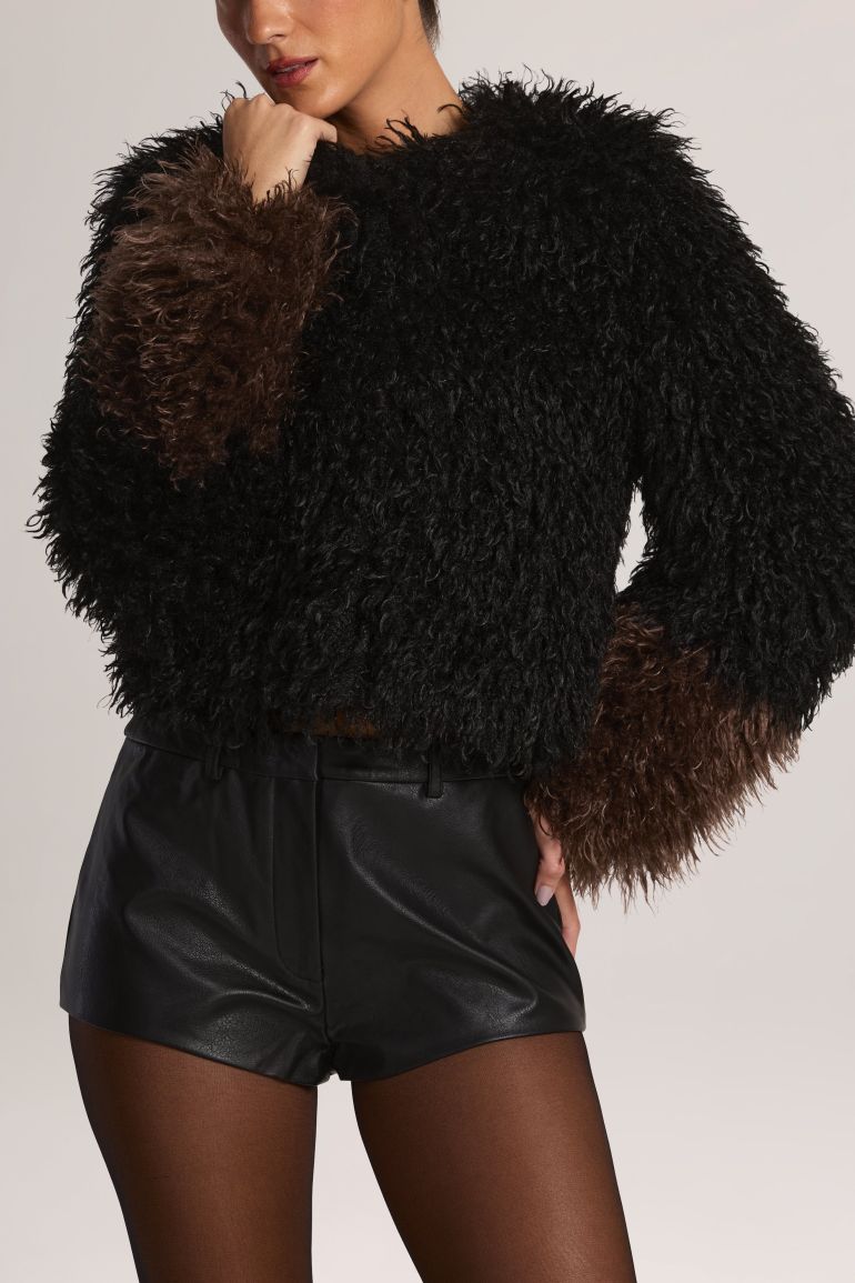 Mongolian Fur Jacket in Black - 3
