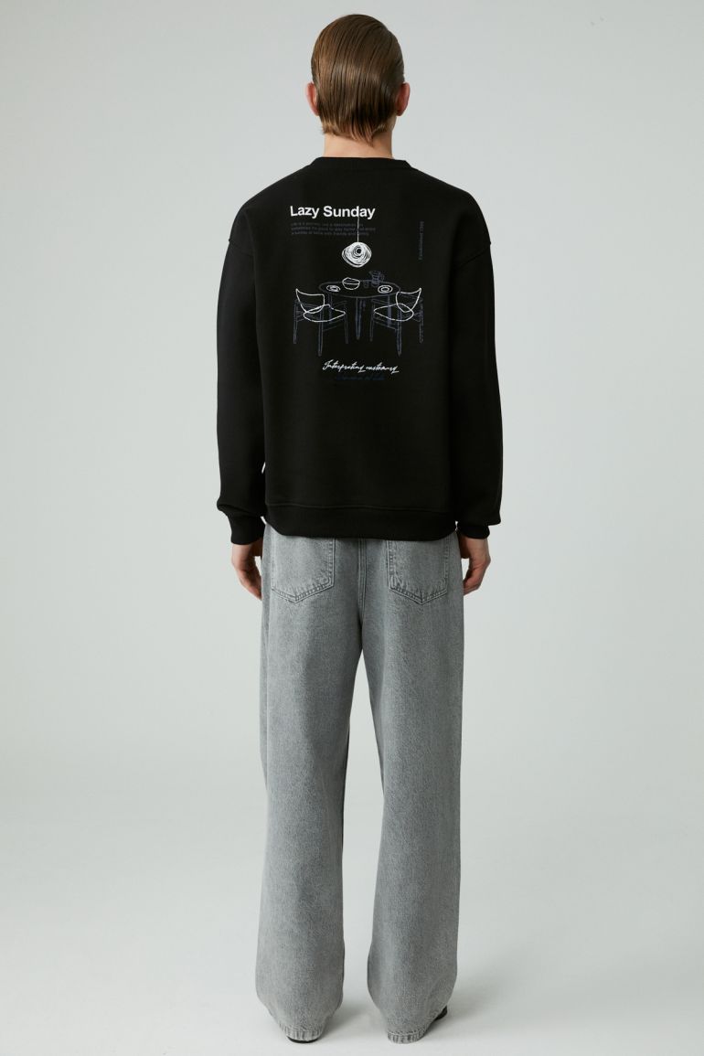 GRIMELANGE LAZINESS Men's Crew Neck 3-Ply Black Sweatshirt - 5