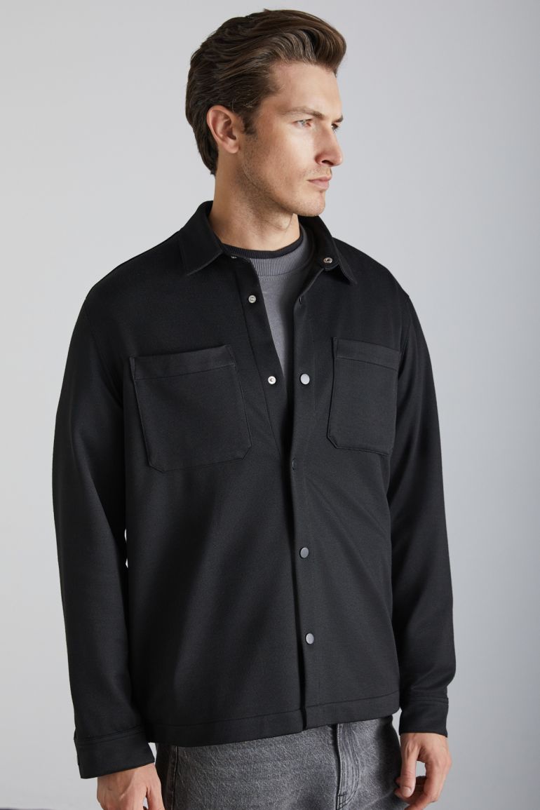 GRIMELANGE JACQUARD Men's Regular Fit Standard Cut Classic Collar Patterned Snap Button Black Jacket - 3