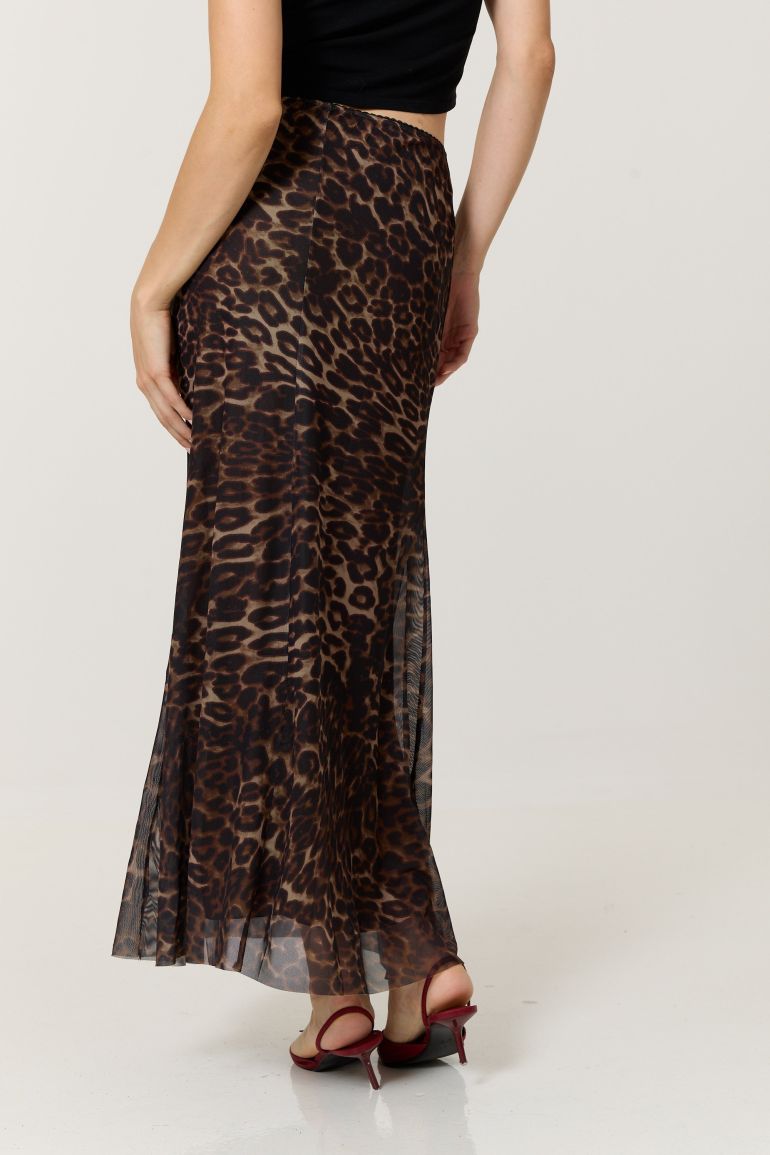 Brown Leopard Print Mesh Maxi Skirt - 5