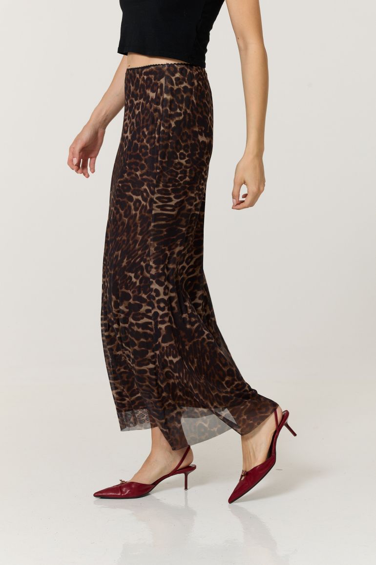 Brown Leopard Print Mesh Maxi Skirt - 3
