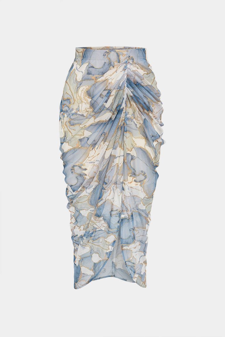 Floral Print Asymmetrical Ruched Skirt - 1