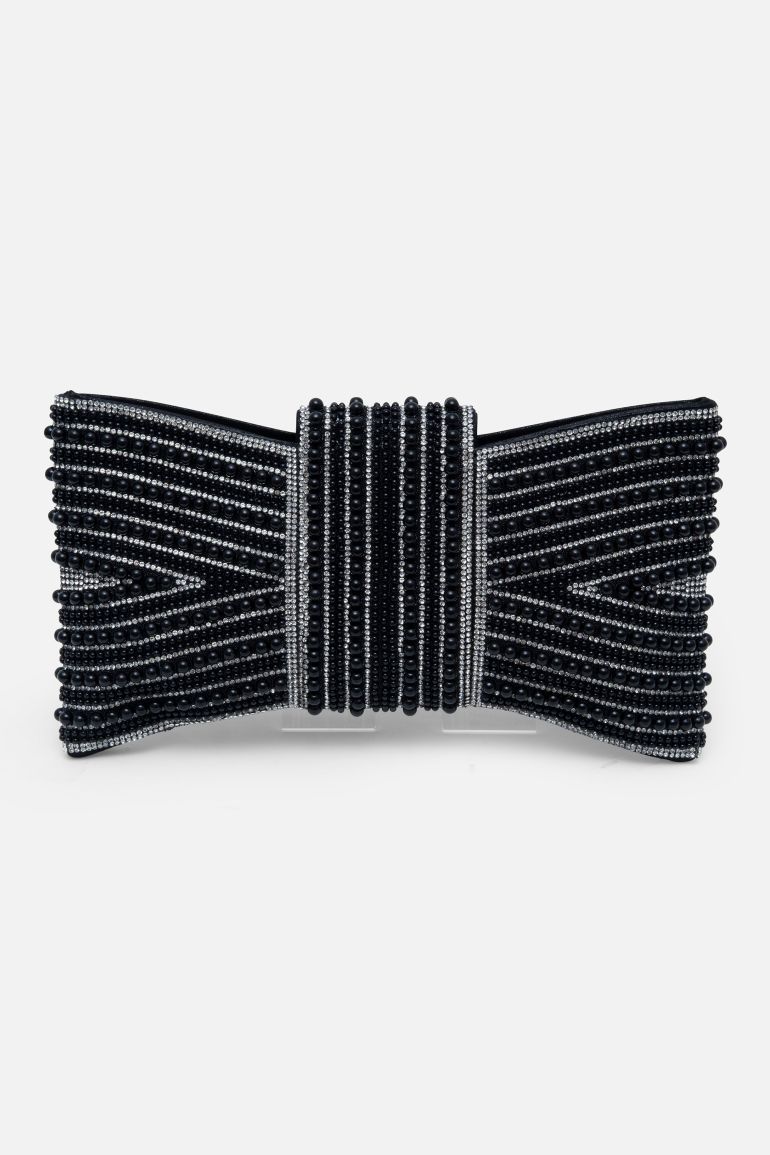 Lemonade Sparkly Pearl Bow Clutch Bag Black - 2