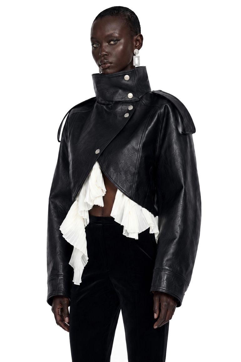 Landry Black High Neck Aysmmetrical Oversized Jacket - 1