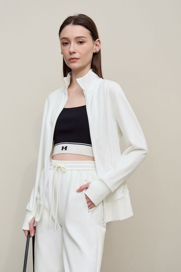 Rib Spliced Zipper Jacket - 1