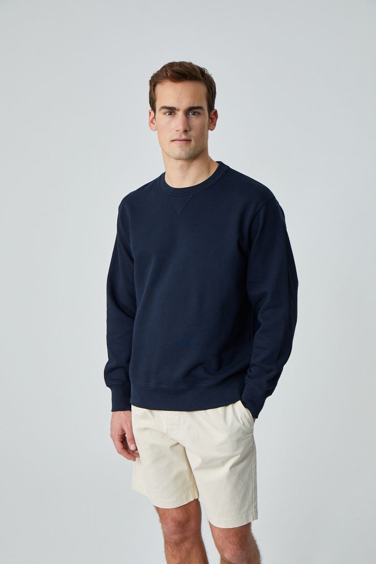 GRIMELANGE BONELL Men 100% Cotton Relaxed Fit Crew Neck Long Sleeve Navy Sweatshirt - 1