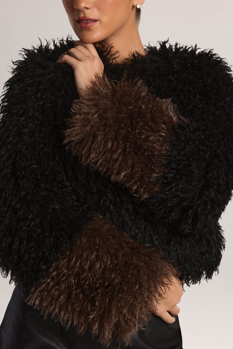 Mongolian Fur Jacket in Black - 7