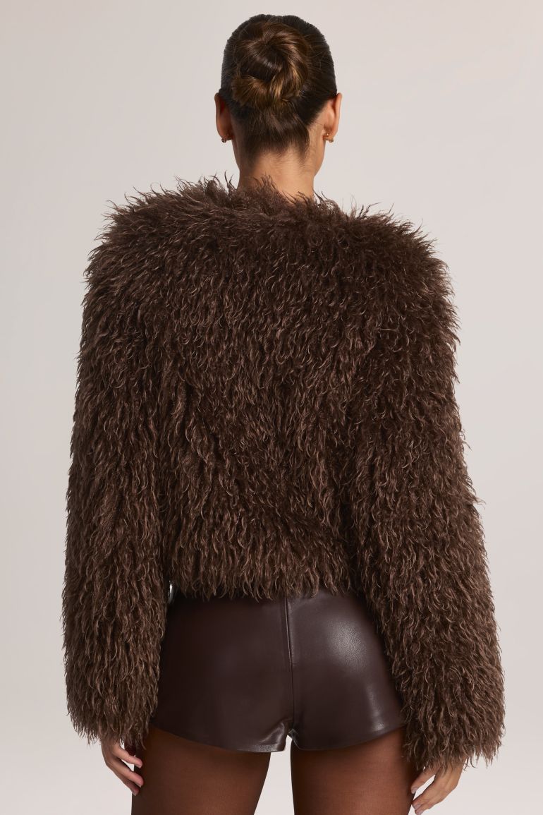 Mongolian Fur Jacket in Chocolate Brown - 1