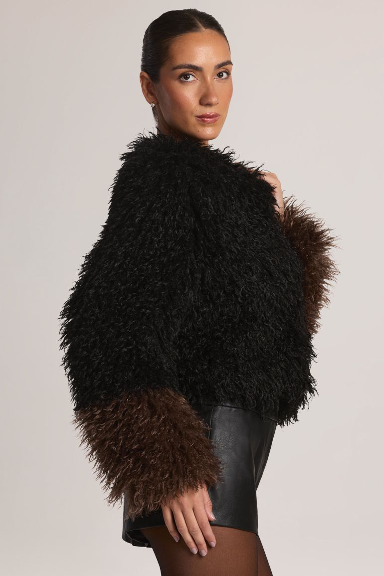 Mongolian Fur Jacket in Black - 2