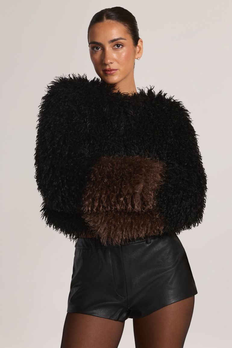 Mongolian Fur Jacket in Black - 6
