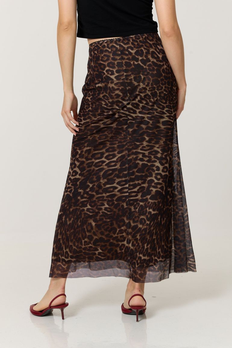 Brown Leopard Print Mesh Maxi Skirt - 4