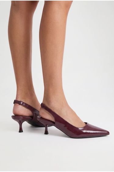 Kitten Heel Slingback Court Shoes - burgundy