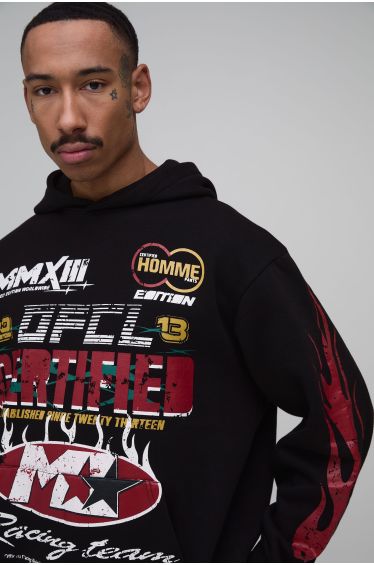 Oversized Certified Moto Graphic Hoodie - black