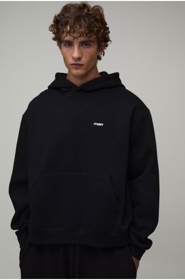Oversized Boxy Man Sport Hoodie - black