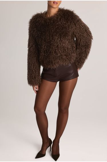 Mongolian Fur Jacket in Chocolate Brown