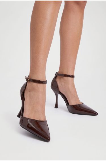 Patent 2 Part Court Shoes - chocolate